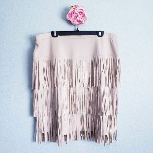 Chicos Cream Tiered Fringe Skirt - Picture 4 of 6